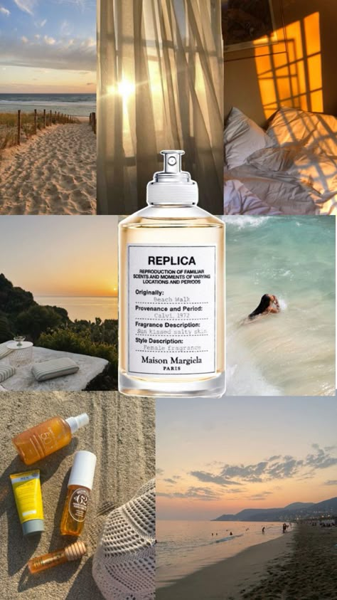 Replica Beach Walk Aesthetic, Beach Walk Perfume, Perfume Moodboard, Replica Beach Walk, Beach Perfume, Unrealistic Wishlist, Aesthetic Perfume, Perfume Aesthetic, Fragrances Perfume Woman