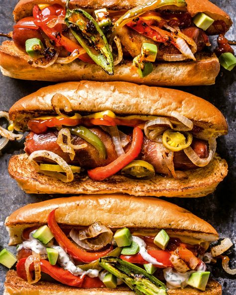 Reprinted with permission from Trejo’s Cantina by Danny Trejo with Hugh Garvey copyright © 2023. Photographs by Larchmont Hospitality Group LLC. Published by Clarkson Potter, a division of Penguin Random House, LLC.Ordinary franks become alluringly delicious when wrapped in bacon and topped with jalapeños, bell peppers, and onions. The post Danger Dogs appeared first on Saveur. Sonoran Hot Dog, Bacon Hot Dogs, Hot Dog Recipes, Smoked Turkey, Cheap Eats, Dog Recipes, Sausage Dog, Caramelized Onions, Hot Dog Buns