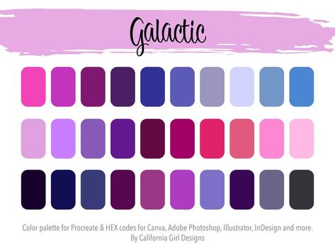 Galactic Color Palette, Space Pallete Color, Cosmos Palette, Outer Space Color Palette, Colour Palette Pink, Space Color Palette, Create Color Palette, Adobe Creative Suite, Procreate Ipad Art