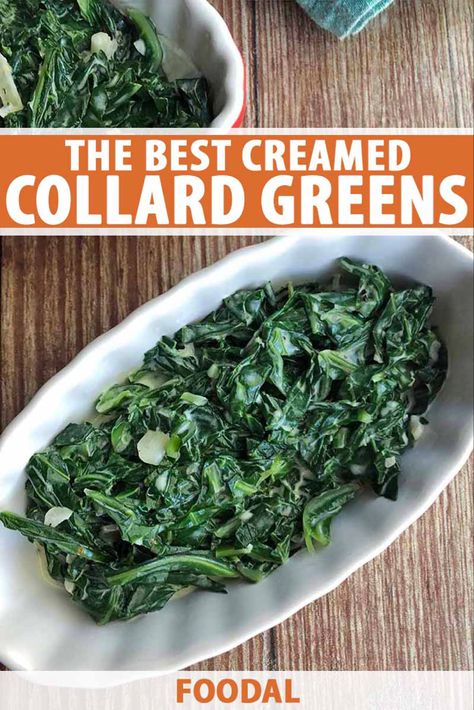 For a rich twist on sauteed greens, creamed collards are a dreamy side dish you won’t be able to resist. After buttery onions and garlic are simmered with cream–tender blanched collards and sharp Pecorino, they're folded into the rich sauce. Get the recipe now on Foodal. #collardgreens #sidedishrecipes #foodal Collard Greens Recipe, Easy Vegetable Side Dishes, Sauteed Greens, Southern Recipes Soul Food, Savoury Recipes, Collard Greens, Dinner Is Served, Greens Recipe, Healthy Side Dishes