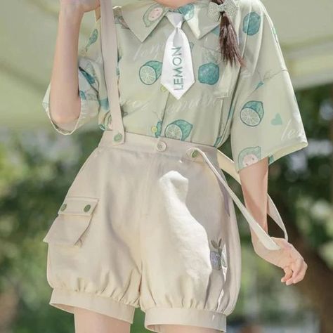 Kawaii Lemon Outfit Set 🍈🍋 Link in bio @k.kawaiisweetstore #kawaiiaestethic #kawaiistyle #cute #kawaiigirl🌸 #kawaiishirt #kawaiishort #fypシ #fyp #fashion #fashionalternative #kawaiioftheday Kawaii Summer Outfits, Kawaii Shorts, Vestidos Anime, Lemon Shirt, Avocado Shirt, Green Lemon, Sweet Clothes, Shirt Embroidery, Kawaii Clothes