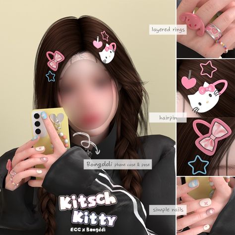 [TS4 cc] ExB Kitsch Kitty Acc & pose | Patreon Sims 4 Hair Pins Cc, Sims 4 Y2k Jewelry, Sims 4 Kawaii Accessories, Sims 4 Cc Hairclips, Sims4cc Nails, Sims 4 Cc Kawaii Accessories, Sims 4 Cc Coquette Accessories, Hair Clips Sims 4 Cc, Sims 4 Airpods Max Cc