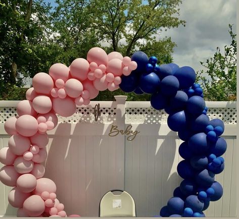 Dark Blue And Pink Balloon Garland, Navy Blue And Pink Gender Reveal Decorations, Pink And Blue Garland Balloons, Gender Reveal Ideas Navy Blue And Pink, Navy Blue And Pink Balloon Garland, Royal Blue And Blush Pink Gender Reveal, Black Pink And Blue Gender Reveal, Gender Reveal Ideas Dark Blue And Pink, Navy And Blush Gender Reveal Decorations