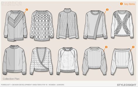 www.stylesight.com Knitted Sweater Drawing, Flat Drawings, Technical Drawings, Flat Sketches, Fashion Templates, Fashion Vocabulary, Fashion Portfolio, Knit Sweaters, Fashion Design Sketches