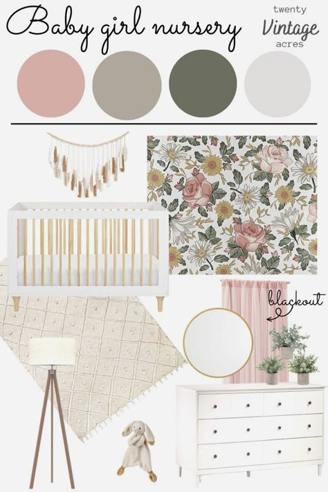 #nurseryroom #nurseryideas #ikeanursery Pink And Gold Boho Nursery, Pink Floral Nursery Decor, Maybe Pink Nursery, Boho Nursery Girl Pink, Sweet Jojo Vintage Floral Nursery, Baby Girl Nursery Dusty Pink, Little Baby Girls Room Nursery Ideas, Gray Boho Nursery, Boho Vintage Floral Nursery