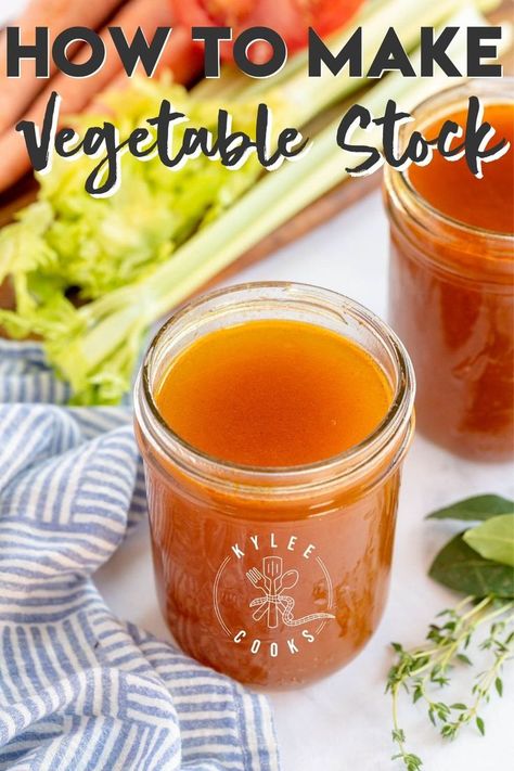 A homemade vegetable stock, using leftovers to create a delicious, rich and bursting-with-flavor result that can be used in soups, stews or anything else calling for stock! Homemade Vegetable Broth, Stock Recipes, Veggie Stock, Vegetable Broth, Broth Recipes, Vegetable Stock, Roasted Vegetables, Soup And Salad, Soups And Stews