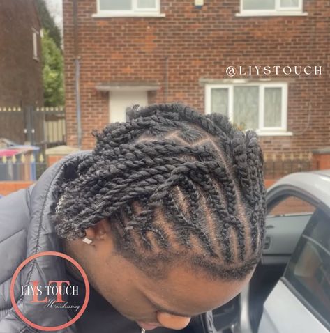 Mens Fulani twists Mens Fulani braids half cornrows half twists Manchester Uk Cornrows Into Plaits Men, Braid To Twist Hairstyle, Cornrows To Braids, Half Braids Half Twists, Cornrow Into Twist, Braids Into Twist, Men’s Fulani Braids, Cornrows To Twists, Braids Into Twists Men