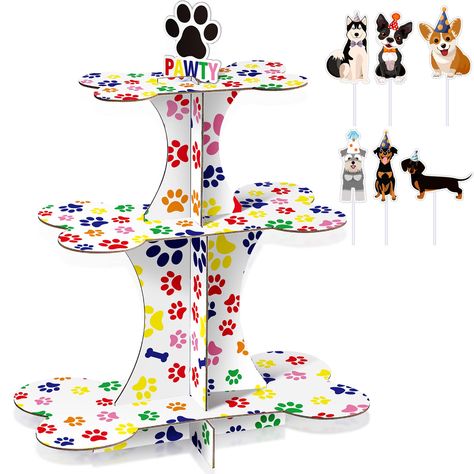 PRICES MAY VARY. Dog Birthday Party Set: the package includes a 3 tier dog cupcake stand and 24 pieces dog cupcake toppers; Our puppy cake stand is printed with colorful dog paw prints, each layer plate is designed in the shape of a bone; The cake toppers come with 6 styles, 4 pieces for each, adorable happy puppy patterns are stylish in kids and pets party Paw Cupcake Tower Size: the top layer of puppy cupcake holder measures approx. 7 x 4 inches, the middle layer is 10 x 5.5 inches, and the bo Paw Cupcakes, Puppy Dog Cupcakes, Dog Cupcake Toppers, Dog Cupcake, Puppy Cupcakes, Dog Cupcakes, Puppy Cake, Birthday Party Set, Cupcake Holder