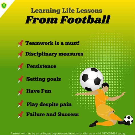 The lessons from football you learn on the field will likely stick with you forever. The lessons from football can help us in our daily lives. Here are some of the life lessons a child can learn from football. Soccer Tips, A Football, Setting Goals, The Field, Teamwork, A Child, Life Lessons, Daily Life, Soccer