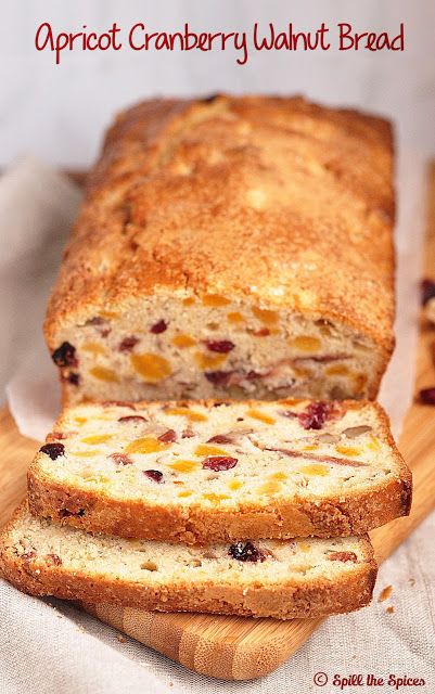 Apricot Cranberry Walnut Quick Bread | Spill the Spices Dried Apricot Cake Recipe, Dried Apricot Bread Recipe, Flavored Loaf Bread, Dried Fruit Bread Recipes, Peach Yogurt Muffins, Apricot Bread Recipe, Walnut Quick Bread, Dried Apricot Recipes, Apricot Bread