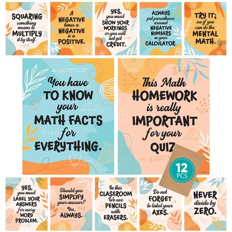 PRICES MAY VARY. MATH TEACHERS' SAYINGS POSTERS - Remind kids of their math lessons with these math classroom posters & math posters for elementary school. These math classroom decor high school present math concepts in a fun way, making it easy for kids to remember. REINFORCE LEARNING - When you display these math posters middle school as math pun posters for 2nd, 3rd-grade, or 4th, & 5th-grade math bulletin board sets. These middle school math classroom decor will reinforce learning & serve as Pun Posters, Classroom Posters Middle School, High School Math Classroom Decorations, Math Posters Middle School, Math Decorations, Decorations For Classroom, Math Classroom Decor, Math Classroom Posters, Posters For Classroom