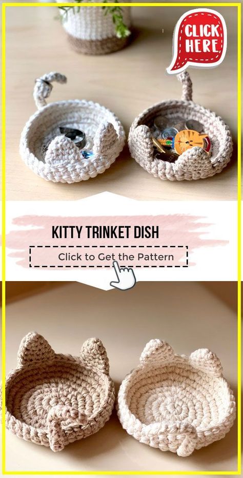 Crochet Kitty, Kat Haken, Pola Macrame, Confection Au Crochet, Crochet Cat Pattern, Crochet Coaster Pattern, Pola Amigurumi, Beginner Crochet Projects, Crochet Simple