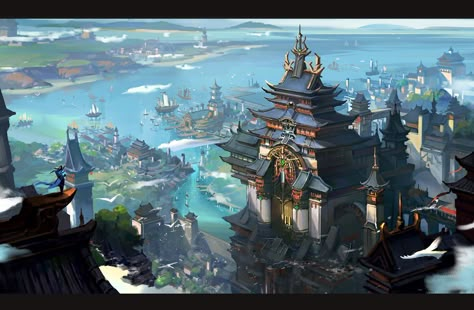 Fantasy Asian, Asian City, Fantasy Story Ideas, Ancient Chinese Architecture, Japanese Castle, Sci Fi Environment, Anime City, Fantasy City, Fantasy Castle