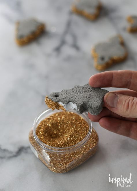 DIY Concrete Ornaments | inspiredbycharm.com Concrete Ornaments, Concrete Casting, Cement Art, Small Pool Design, Holiday Wrapping, Holiday Wrap, Diy Concrete, Concrete Crafts, Concrete Projects