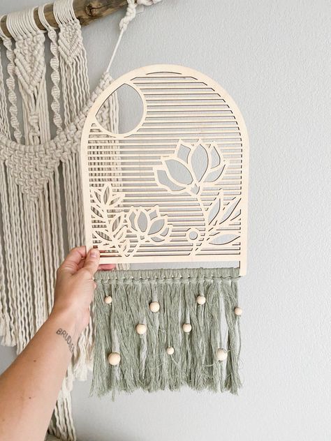 Neutral wall decor, retro decor, hippie home decor, wall decor, arches, macrame wall hanging, floral decor, unique sign Hanging Floral Decor, I Love Mirrors, Wood Laser Ideas, Wall Decor Retro, Laser Cut Decor, Neutral Wall Decor, Acrylic Wall Decor, Hippie Homes, Floral Signs