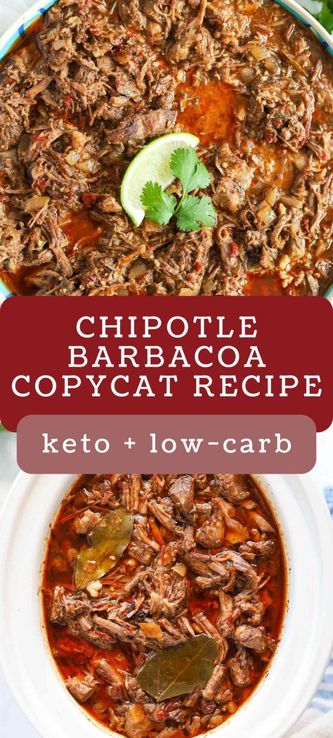 This copycat chipotle barbacoa meat recipe is perfect for meal prepping. It's made in a slow cooker to make tender beef that can be served in tacos, burrito bowls, or even on a fresh bed of lettuce! crockpot recipes | keto slow cooker recipes | keto chipotle recipes Burrito Meat Recipe, Keto Barbacoa, Slow Cooker Burrito, Chipotle Barbacoa, Beef Burrito Recipe, Beef Barbacoa, Barbacoa Recipe, Slow Cooker Barbacoa, Low Carb Crock Pot Recipes