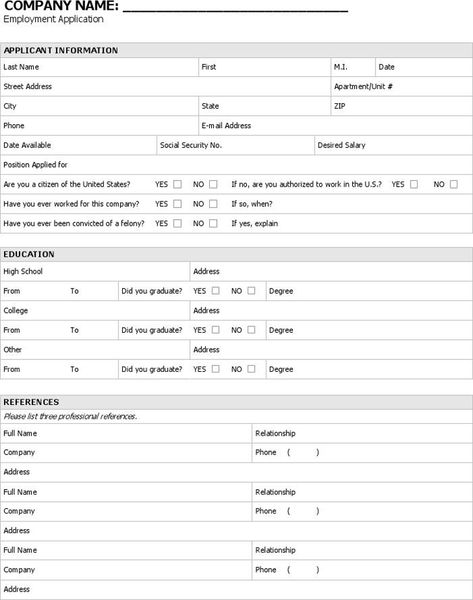 Blank Job Application 3 Printable Job Applications, Resume Form, Fraction Chart, Resume Format Download, Job Application Template, Application Template, Job Applications, Employment Application, Job Application Form