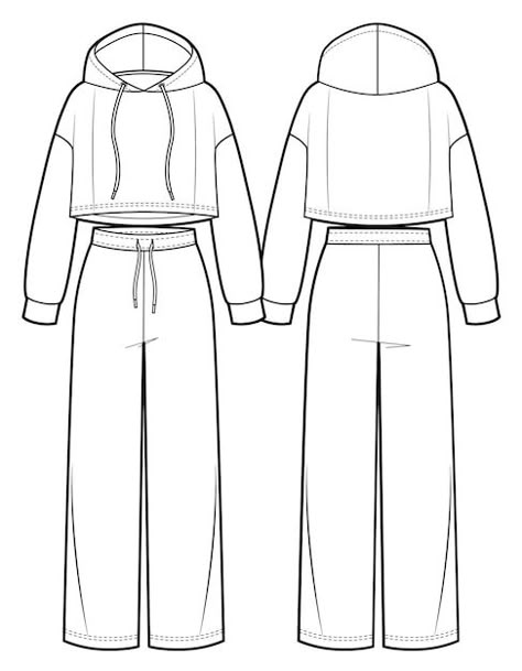 Sportswear Design Sketch, Sweatpants Design Template, Sportswear Technical Drawing, Hoodie Drawing Sketches, Sweatpants Sketch, Hoodie Technical Drawing, Sportswear Fashion Illustration, Active Wear Fashion Illustration, Hoodies Drawing