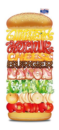 Although not packaging. Totally cool concept to describe what the best burger in the world should look like #cool design #food  #giantburger Typographie Logo, Bistro Design, Food Typography, Inspiration Typographie, The Best Burger, Charcoal Drawings, Cool Typography, Good Burger, Typography Letters