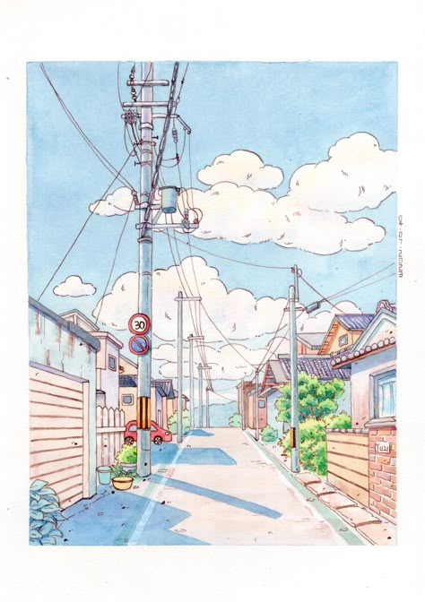 Japanese Architecture Drawings, Watercolor House Painting, Drawing Scenery, Watercolor Art Landscape, Japanese Watercolor, Color Drawing Art, Urban Sketch, Comic Style Art, Perspective Art