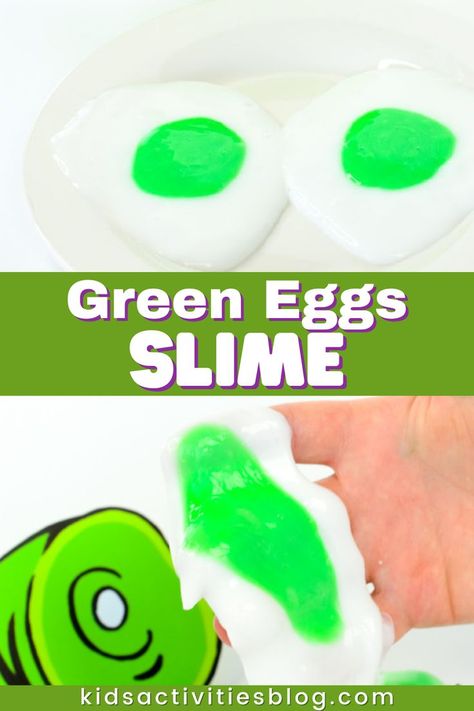 Are you ready for a fun green eggs and ham Green Eggs Slime craft? Let’s celebrate by making this fun Green Eggs and Ham craft for kids of all ages. This fun activity is Green Eggs slime based on the favorite Dr. Seuss book and will have you repeating Sam-I-Am in no time! You can do this fun green eggs and ham craft at home or in the classroom. Green Eggs And Ham Craft, Dr Seuss Craft, Egg Slime, Neon Food Coloring, Craft At Home, White Slime, Dr Seuss Crafts, Seuss Crafts, Dr Seuss Day