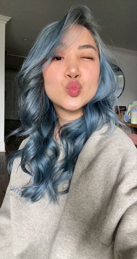 Blue Hair, Hair Color, Pastel Hair, Hair Ideas Blueish Grey Hair, Blue Asian Hair, Blueish Gray Hair Color, Greyish Blue Hair, Dark Silver Blue Hair, Asian Hair Color Blue, Asian Dark Blue Hair, Bluish Grey Hair Color, Blue Grey Hair