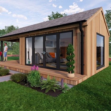 Pitched Roof Garden Room, Garden Annexe Ideas, Garden Annexe Guest Houses, Art Studio Guest Room, Garden Cabin Interior, Guest Room Playroom, Studio Guest Room, Garden Annexe, Pool Cabana Ideas