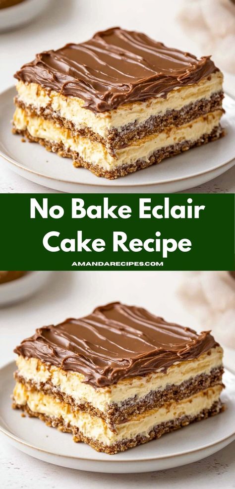 Brulee Desserts, Bean Side Dish Recipes, Chocolate Frosting Easy, Eclair Cake Recipe, Green Bean Side Dish Recipes, No Bake Eclair, Green Bean Side Dish, Chocolate Eclair Dessert, Eclairs Dessert