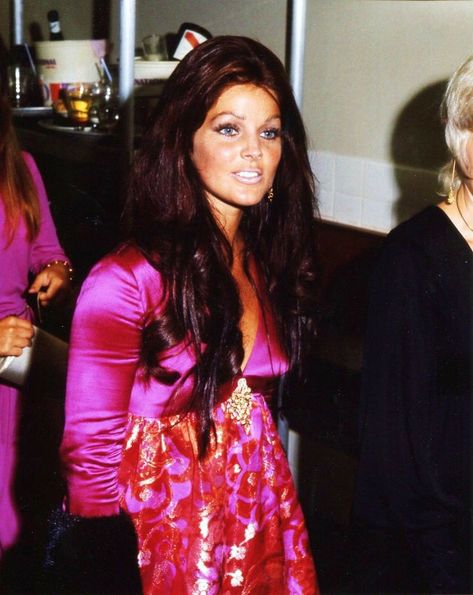 Priscilla Presley Hair, Priscilla Presley Style, Young Priscilla Presley, Dark Brown Long Hair, Elvis Presley Priscilla, Gogo Girl, Brunette Aesthetic, 1970's Fashion, 70s Inspired Fashion