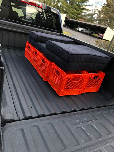 Truck Bed Camping, Milk Crates, Camping Ideas, Under Bed, Under Bed Storage, Truck Bed, Bed Storage, Milk, Camping