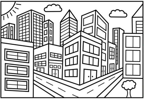 City Coloring Pages - Best Coloring Pages For Kids Simple City Scape Drawing, City Drawing Easy, Town Coloring Pages, City Coloring Pages, Place Drawing, Cityscape Coloring Pages, City Drawings, Bridge Kids, Magical City Coloring Book