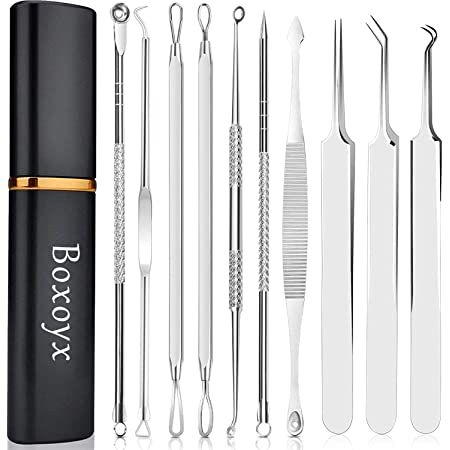 Pimple Popper Tool Kit Blackhead Tweezer, Aooeou Acne Removal Comedone Extractor Kit Pimple Tweezers for Pimples, Blackheads, Blemish, Whitehead, Zit Removing for Forehead Nose Facial Pore Pimple Popper Tool, Pimple Extractor, Comedone Extractor, Ingrown Hair Removal, Zits Popping, Blackhead Remover Tool, Acne Removal, Blemish Remover, Facial Cleaning