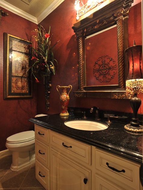 Powder Room Design, Pictures, Remodel, Decor and Ideas - page 111 Burgundy Bathroom, Traditional Powder Room, Tuscan Bathroom, Fancy Bathroom, Primitive Bathrooms, Pinterest Design, Tuscan Design, Powder Room Design, Mediterranean Home Decor