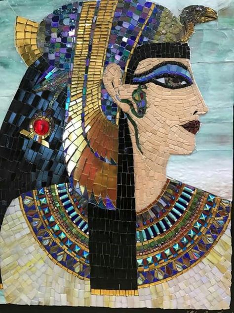 "Cleo" mosaico 22" 1/2 x 26" 1/2. Por Lourdes Rivera. Egyptian Mosaic, Museum Curator, Mosaic Tile Art, Mosaic Ideas, Egyptian Art, Mural Art, Tile Art, Mosaic Tile, Mosaic Art