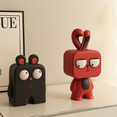 Crafted with meticulous attention to detail, this adorable rabbit figurines feature big, expressive eyes that are sure to bring a smile to your face. Whether placed on your desk, shelf, or bookcase, they add a playful and whimsical vibe to any environment. Material:ResinBear Size:18cm(L)*11cm(W)*22cm(H) (1 inch=2.54cm)Rabbit Size:15.5cm(L)*11.5cm(W)*33cm(H) (1 inch=2.54cm) Funny Clay Art, Art Toys Design Ideas, 3d Rabbit, Book Cover Design Inspiration, Art Toys Design, Toy Sculpture, 3d Printing Diy, Expressive Eyes, Rabbit Figurine