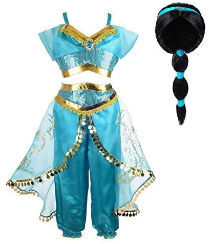 A whole new world with the Aladdin Live-Action movie Jasmine Costume Girls, Jasmine Costume Kids, Costume With Wig, Teen Costumes, Princess Jasmine Cosplay, Jasmine Cosplay, Jasmine Halloween Costume, Princess Jasmine Dress, Costume Couple