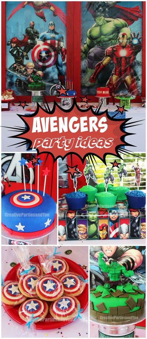 The superheroes all come out for this Avengers party! See more party ideas at CatchMyParty.com! Avenger Poster, Avengers Birthday Party Ideas, Avengers Party Ideas, Superhero Activities, Meghan Patrick, Avenger Party, Avengers Birthday Party, Hulk Party, Marvel Birthday Party