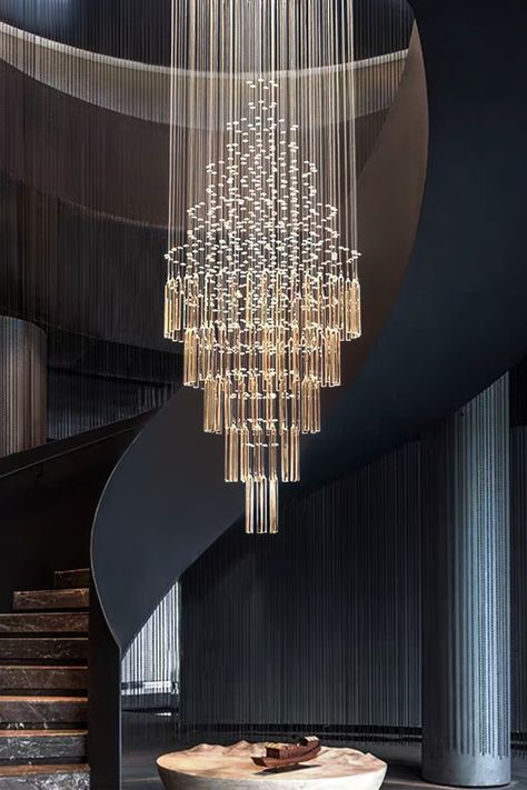 Entryway Chandelier Modern, Large Chandelier High Ceilings, Entry Chandelier, Luxury Staircase, Big Chandelier, Entryway Chandelier, Foyer Chandelier, Statement Chandeliers, Crystal Chandelier Lighting