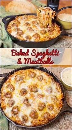 Baked Spaghetti & Meatballs www.joyineveryseason.com?utm_content=bufferccd8d&utm_medium=social&utm_source=pinterest.com&utm_campaign=buffer Baked Spaghetti Meatballs, Baked Spaghetti And Meatballs, Resep Pasta, Spaghetti Meatballs, Baked Spaghetti, God Mat, Spaghetti And Meatballs, Cast Iron Cooking, Iron Skillet