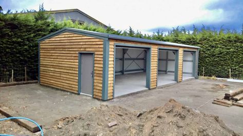 Compact Triple Garage - 6m x 12m x 2.8m to eaves - Murray Steel Buildings Garages Ideas, Commercial Steel Buildings, Triple Garage, Oak Room, Roof Cladding, Garden Offices, Agricultural Buildings, Steel Garage, Door Dimensions