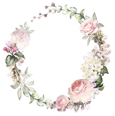 Molduras Vintage, Vintage Foto's, Watercolor Flower Prints, Pink Wreath, Siluete Umane, Free Pdf Pattern, Floral Border Design, Rose Wreath, Floral Border