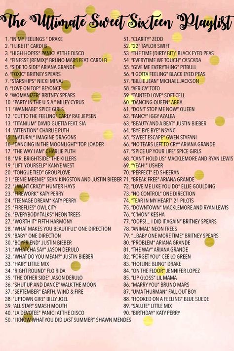 90 the best songs for a sweet sixteen. 18th Birthday Song Playlist, Things To Have At Your Sweet 16, Sweet 16 Songs List, Sweet 16 Planning Checklist, Planning A Sweet 16 Checklist, 16 Birthday Playlist, Sweet Sixteen Checklist, Sweet 16 Party Checklist, Birthday Sweet 16 Ideas