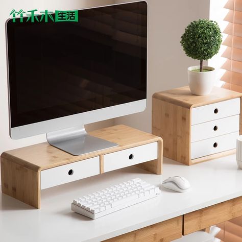 Computer Riser Display Desktop Drawer Storage Box Desk Shelf Notebook Monitor Stand _ - AliExpress Mobile Computer Riser, Stationary Storage, Box Desk, Desktop Drawers, Monitor Riser, Wooden Rack, Box Shelves, Desk Shelf, Monitor Stand