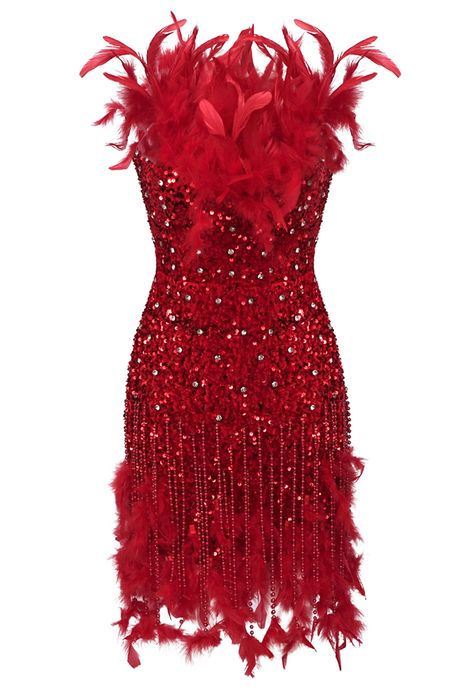 Strapless Feather Crystal Sequin Dress Red DESIGN: Color: Red Strapless design Sleeveless Sequined Feather detail Tassel detail Embellished with rhinestones Concealed zipper at back Gentle Dry Clean Only Length: Mini MATERIAL: Polyester + Cotton Delicate sewing and hemming by durable needle lockstitch machine. YKK zipper (known as the most durable and reliable zippers manufactured today). To maintain the beauty of your garment, please follow the care instructions on the attached label. Colour may vary due to lighting on images. The product images (without model) are closest to the true color of the item.     * Order one size up for a relaxed fit. * Pay special attention on measurements to ensure proper fit. * If you are between two sizes the larger one is recommended. 70s Dress Party, Sequence Outfits, Sequin Dress Red, Fall Going Out Outfits, Feather Dresses, Fire Queen, Graduation Dress College, Medieval Dresses, Italian Summer Outfits