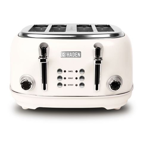 Haden Heritage 4 Slice Toaster, White | Leekes Retro Toaster, Stainless Steel Toaster, Frozen Waffles, English Muffin, Steel House, Bagels, Small Kitchen Appliances, Small Appliances, Electric Kettle