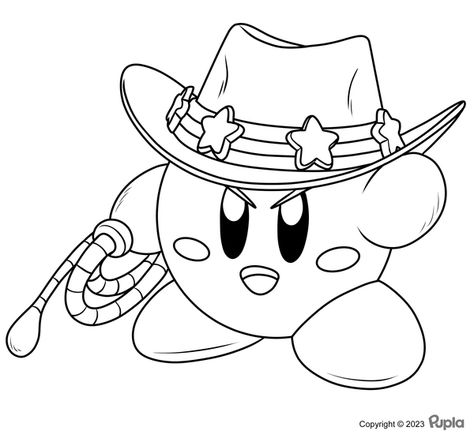 Kirby with Cowboy Hat and Lasso Coloring Page Cowboy Coloring Pages, Detailed Coloring Pages, Easy Coloring Pages, Cool Coloring Pages, Flower Coloring Pages, Mandala Coloring Pages, Animal Coloring Pages, Color Activities, Cowboy Hat