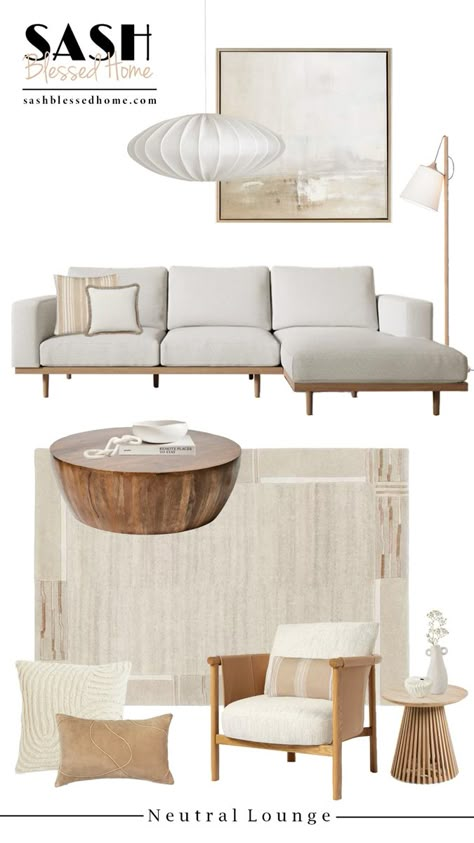 Interior Scheme: Japandi Neutral Livingroom #neutralhomedecor #neutraldecor #scandinaviandesign #japandi #beigeaesthetic #interiorstyling #moodboard #beigelivingroom #interiorinspiration Japandi Waiting Room, Scandi Contemporary Living Room, Living Room Schemes, Japandi Pillows, Japandi Organization, Japandi Sofas, Modern Japandi Living Room, Scandinavian Moodboard, Japandi Mood Board