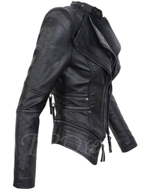 Stand Collar Lapel with Zipper Decoration Slim Women's Jacket Fitted Biker Jacket, Stylish Leather Jacket, Gothic Jackets, Outwear Fashion, Pu Jacket, Faux Leather Coat, Black Faux Leather Jacket, Leather Jacket Style, Pu Leather Jacket