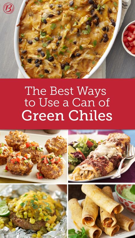 These addictive dinners all get a kick from canned green chiles, one of our favorite can’t-live-without-‘em pantry staples. Recipes With Canned Green Chilis, Canned Green Chiles Recipes, Canned Green Chili Recipes, Green Chile Recipes, Green Chili Recipes, Canned Green Chilies, Chile Recipes, Chilli Recipes, Green Chilli