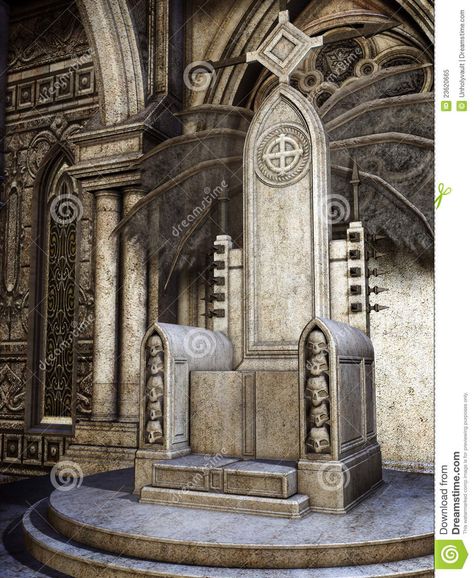 halloween stone throne | Stone throne with skulls Stone Throne, Skulls Illustration, Fantasy Stone, Royal Throne, Throne Chair, Royalty Aesthetic, Throne Room, Structure Architecture, Comic Style